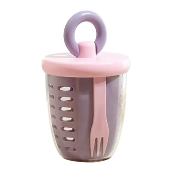 Portable Salad Cup with Built in Fork and Strainer Lid