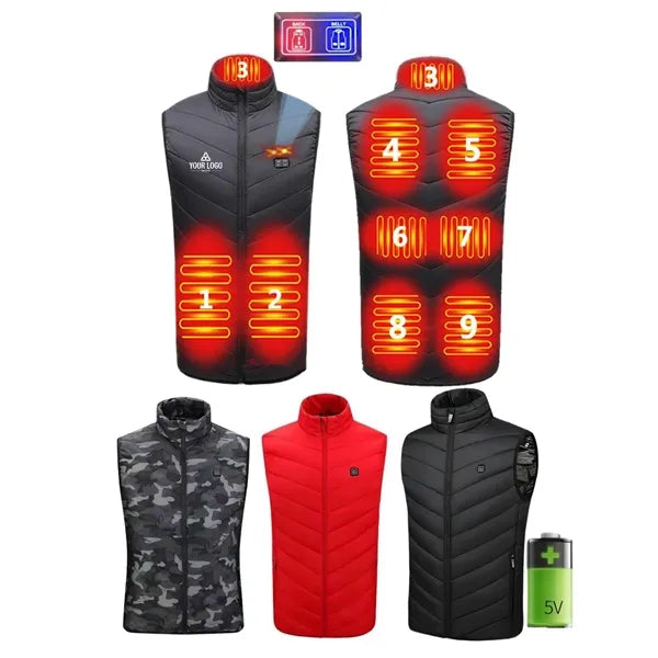 9-zone heated vest: USB powered,washable, safety.