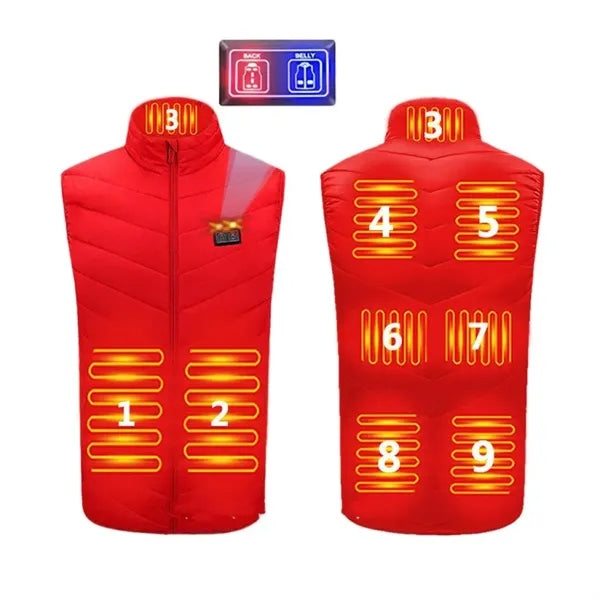 9-zone heated vest: USB powered,washable, safety.