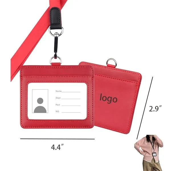 Leather ID Badge Holder with Lanyard