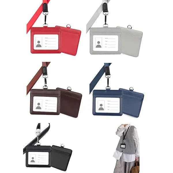 Leather ID Badge Holder with Lanyard