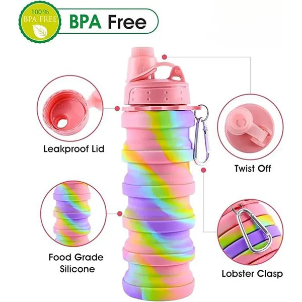 16OZ Leakproof Portable Collapsible Silicone Water Bottles