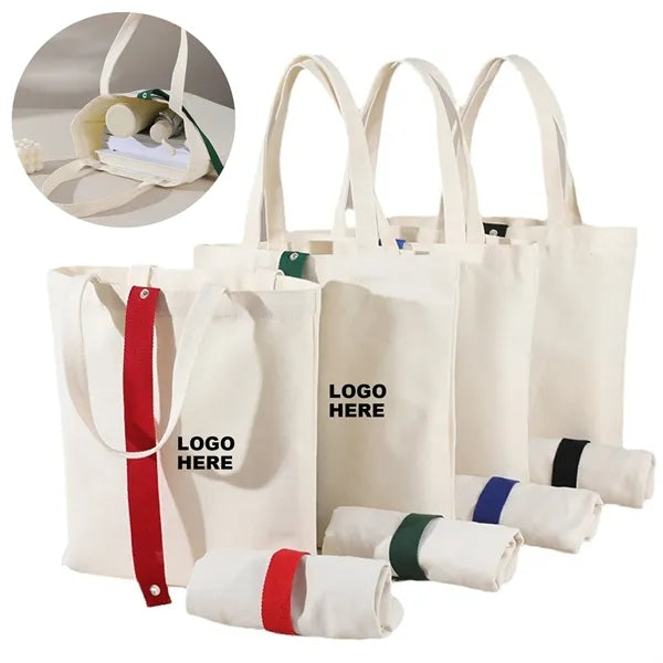 Foldable Canvas Tote Bag with Colored Strap
