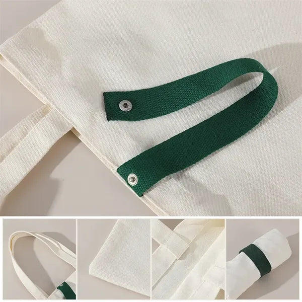 Foldable Canvas Tote Bag with Colored Strap