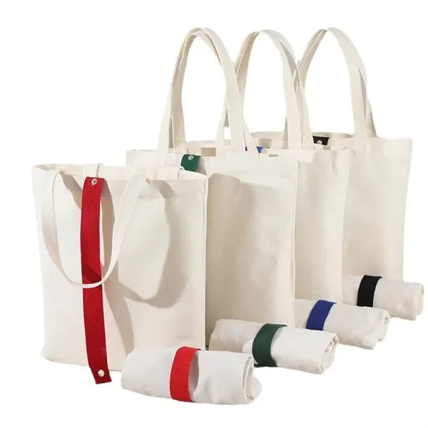 Foldable Canvas Tote Bag with Colored Strap