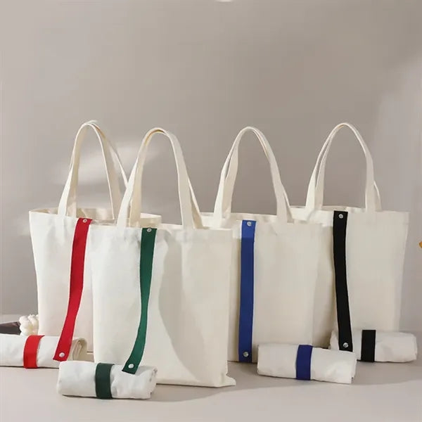 Foldable Canvas Tote Bag with Colored Strap