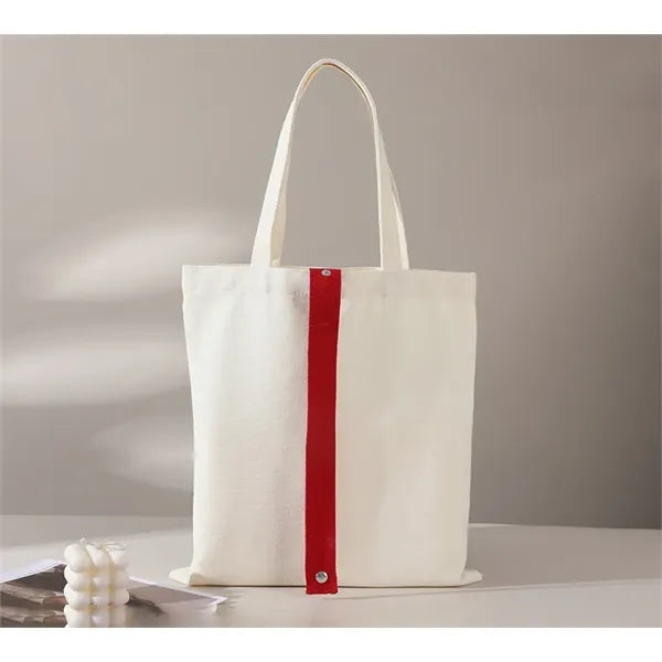 Foldable Canvas Tote Bag with Colored Strap