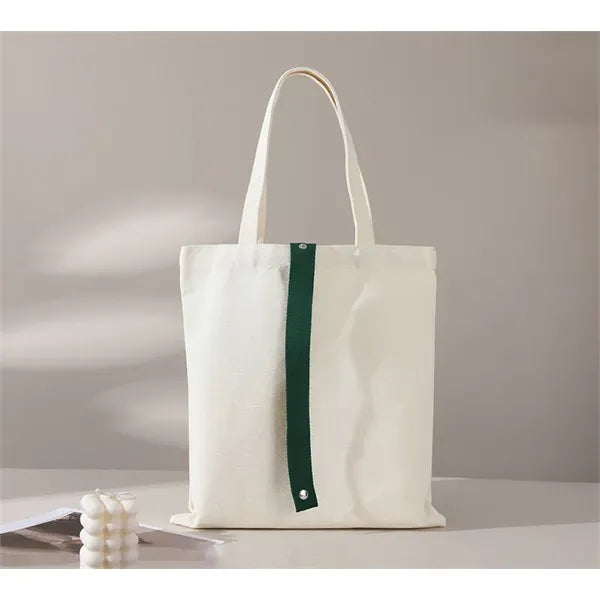Foldable Canvas Tote Bag with Colored Strap