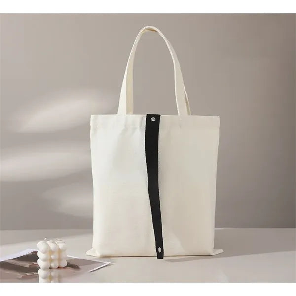 Foldable Canvas Tote Bag with Colored Strap