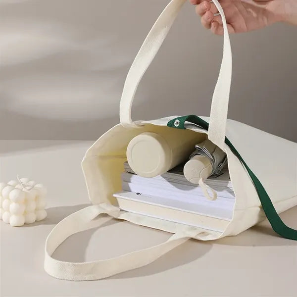Foldable Canvas Tote Bag with Colored Strap