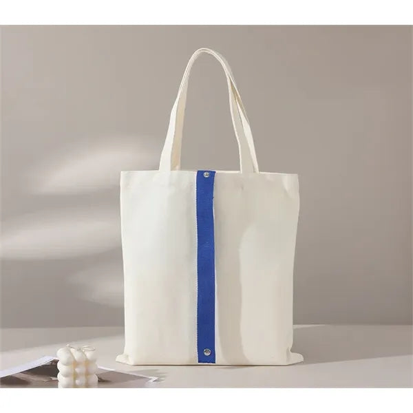 Foldable Canvas Tote Bag with Colored Strap