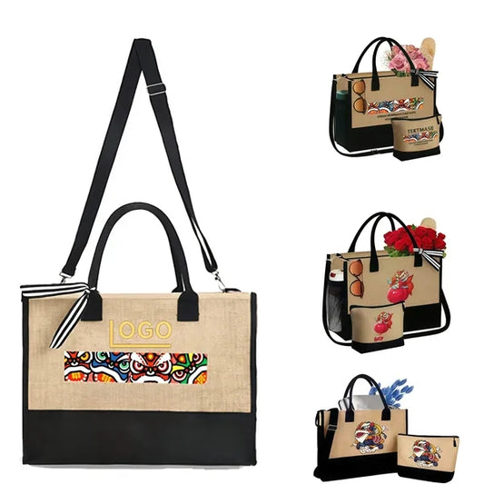 Initial Jute Tote Bag For Gift