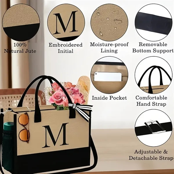 Initial Jute Tote Bag For Gift