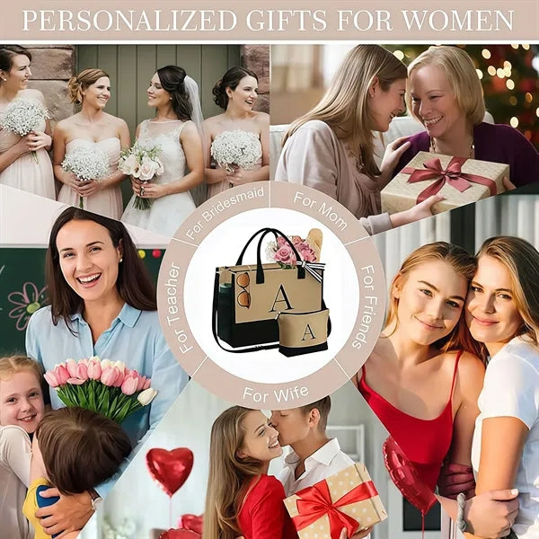 Initial Jute Tote Bag For Gift