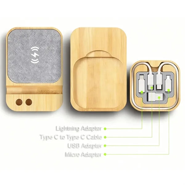 All in One 15W Bamboo Wireless Charging Station