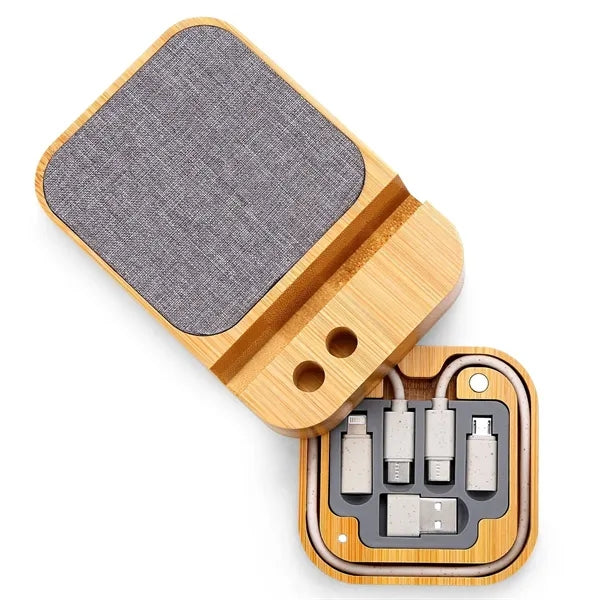 All in One 15W Bamboo Wireless Charging Station