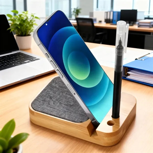 All in One 15W Bamboo Wireless Charging Station