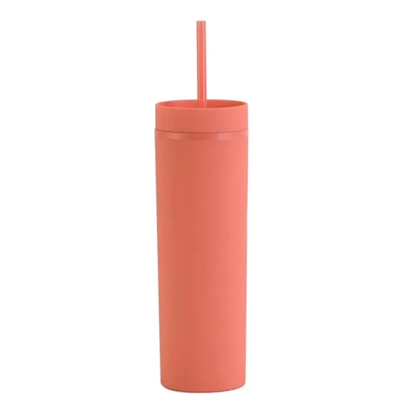 16oz Double Wall Straight Plastic Water Bottle with Straw