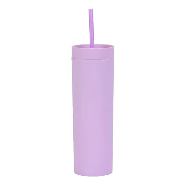 16oz Double Wall Straight Plastic Water Bottle with Straw