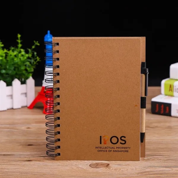 Kraft Paper Spiral Journal Coil Notebook with Pen