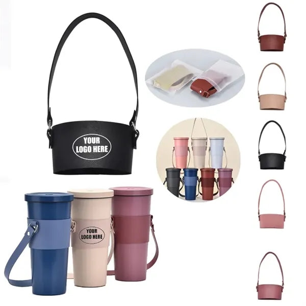 Portable Leather Cup Holder Carrying Handle
