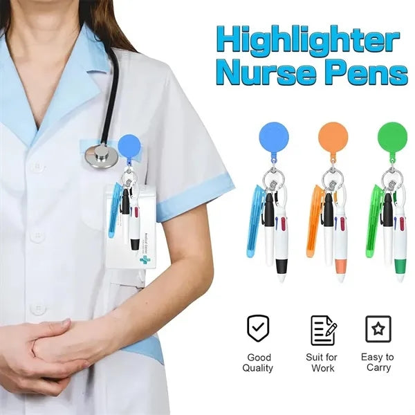 Nurse Retractable Badge Holder Highlighter Shuttle Pen Set