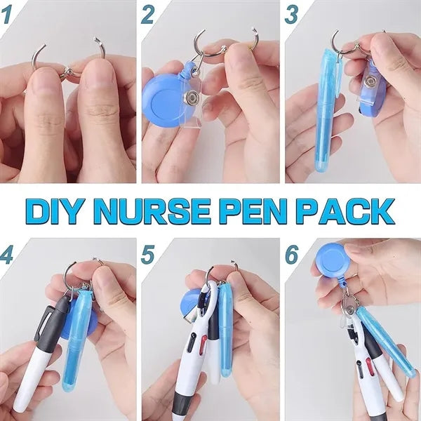 Nurse Retractable Badge Holder Highlighter Shuttle Pen Set