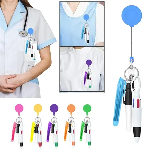 Nurse Retractable Badge Holder Highlighter Shuttle Pen Set