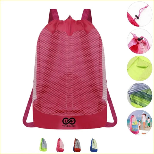 Large Mesh Beach Tote - Sand Away Drawstring Bag for Outdoor