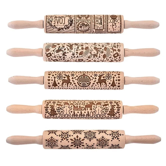 Engraved Embossing Wooden Rolling Pin