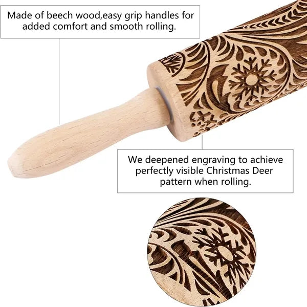 Engraved Embossing Wooden Rolling Pin