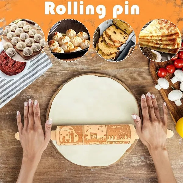Engraved Embossing Wooden Rolling Pin