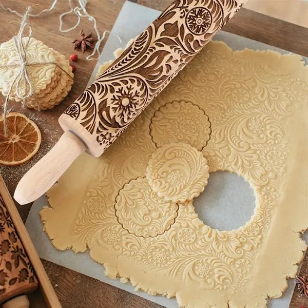 Engraved Embossing Wooden Rolling Pin