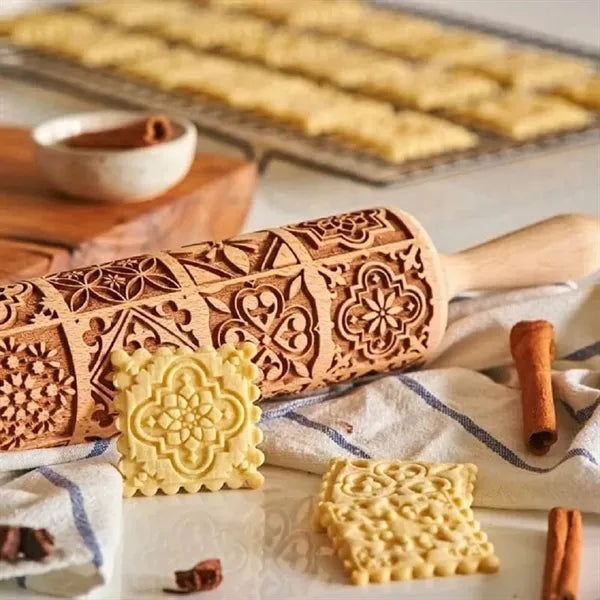 Engraved Embossing Wooden Rolling Pin