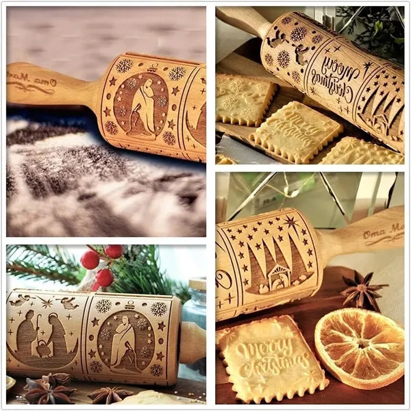 Engraved Embossing Wooden Rolling Pin