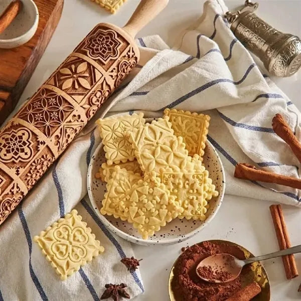 Engraved Embossing Wooden Rolling Pin