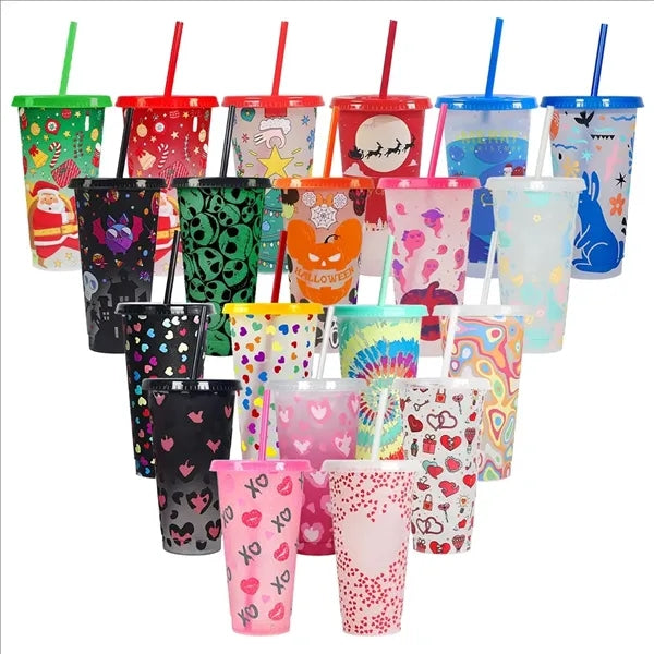 Christmas 24 Oz Color Changing Straw Cup When Cold