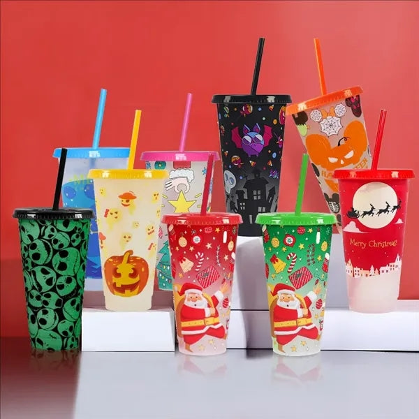Christmas 24 Oz Color Changing Straw Cup When Cold