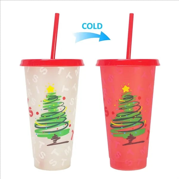 Christmas 24 Oz Color Changing Straw Cup When Cold