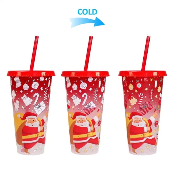 Christmas 24 Oz Color Changing Straw Cup When Cold