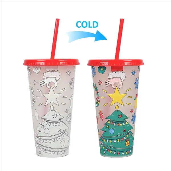 Christmas 24 Oz Color Changing Straw Cup When Cold