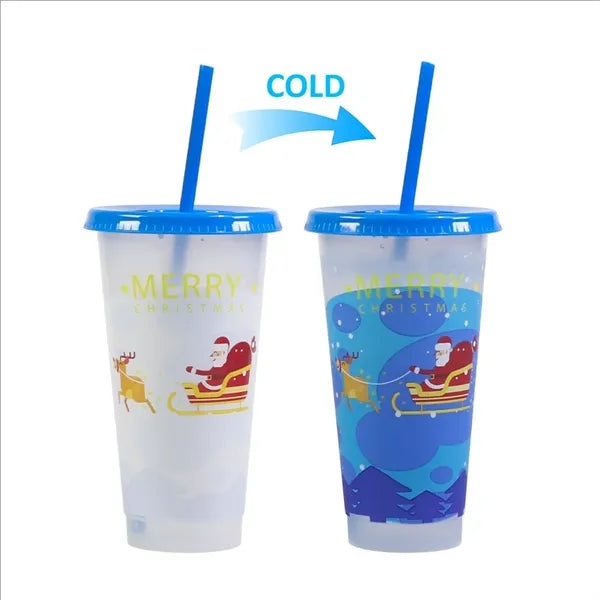 Christmas 24 Oz Color Changing Straw Cup When Cold