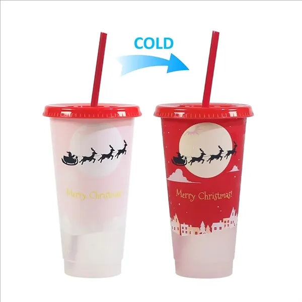 Christmas 24 Oz Color Changing Straw Cup When Cold