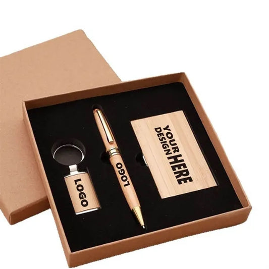 Eco Bamboo Gift Set (Pen, Business Card Holder & Keychain)