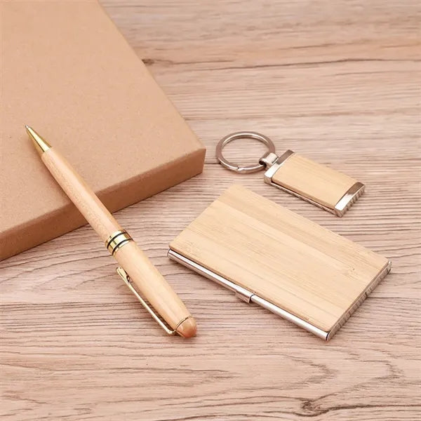 Eco Bamboo Gift Set (Pen, Business Card Holder & Keychain)