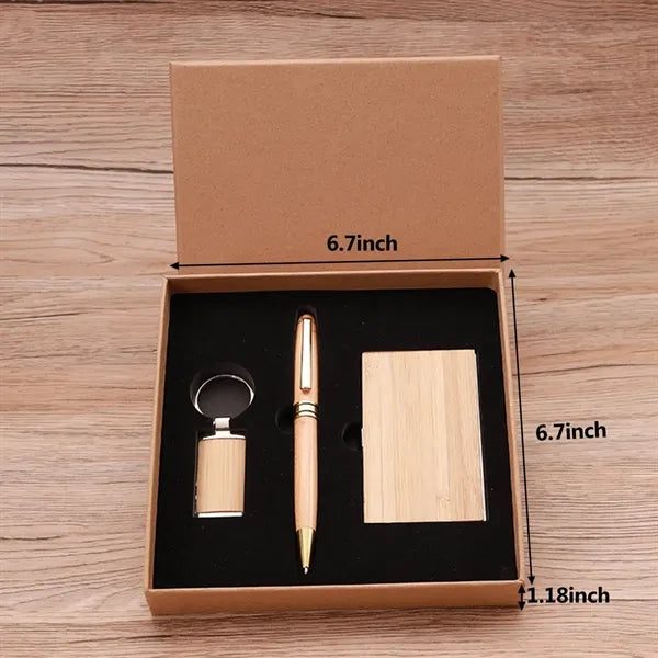 Eco Bamboo Gift Set (Pen, Business Card Holder & Keychain)