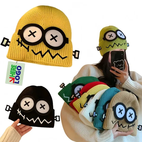 Funny Fault Robot Big Eye Knit Beanie For Women Winter Warm