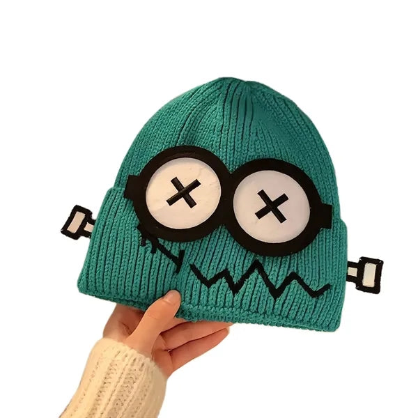 Funny Fault Robot Big Eye Knit Beanie For Women Winter Warm