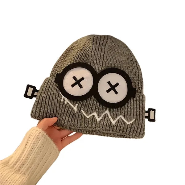 Funny Fault Robot Big Eye Knit Beanie For Women Winter Warm