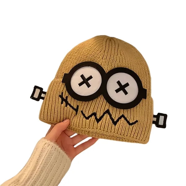 Funny Fault Robot Big Eye Knit Beanie For Women Winter Warm